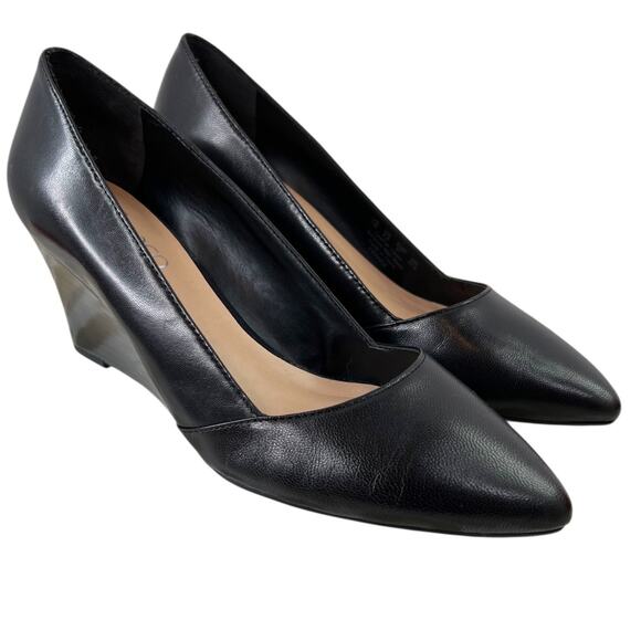 FRANCO SARTO Frankie Wedge Pump in Black Leather Women’s Sz. 7W Pointed Toe Heel - Picture 7 of 13